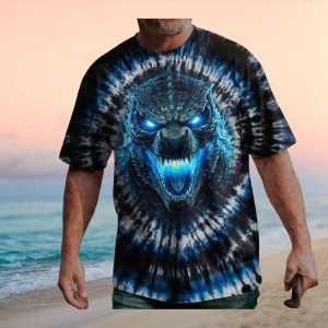 Godzilla Kaiju Blue Tie Dye Atomic Glow Graphic T Shirt