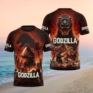 Godzilla Kaiju Fire Breath Battle Scene Graphic T Shirt
