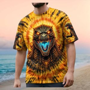 Godzilla Kaiju Orange Tie Dye Fire Roar Graphic T Shirt