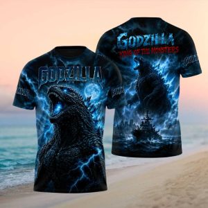 Godzilla King Of The Monsters Blue Lightning Ocean Battle T Shirt