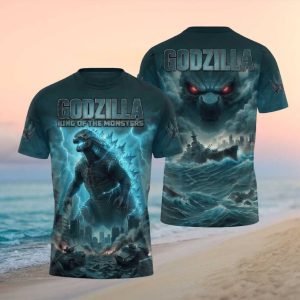 Godzilla King of the Monsters Blue Lightning City T Shirt