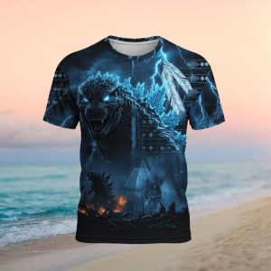 Godzilla Native American Blue Lightning Warrior T Shirt