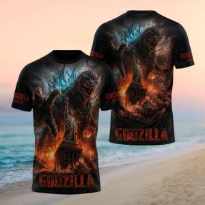 Godzilla Statue Of Liberty New York City Attack Graphic T Shirt