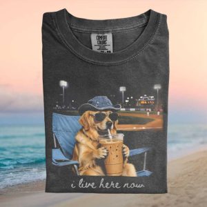 Golden Retriever Baseball Stadium I Live Here Now T Shirt