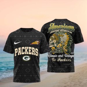 Green Bay Football Indian Chief Vintage Motorcycle T Shirt