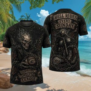 Green Bay Packers Hell Rides Every Sunday Skeleton Biker NFL Graphic T Shirt