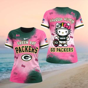 Green Bay Packers Hello Kitty Pink All Over Print Women T shirt