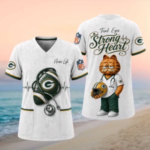 Green Bay Packers NFL Nurse Life Garfield Tired Eyes Strong Heart T Shirt