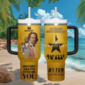 Hamilton Musical 10 Years Anniversary 2015 2025 Broadway Fan Vintage Gold Stainless Steel Insulated Tumbler