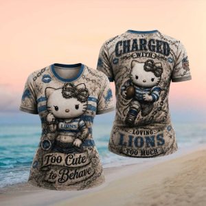 Hello Kitty Detroit Lions T Shirt Blue & Silver NFL Fan Favorite Gear
