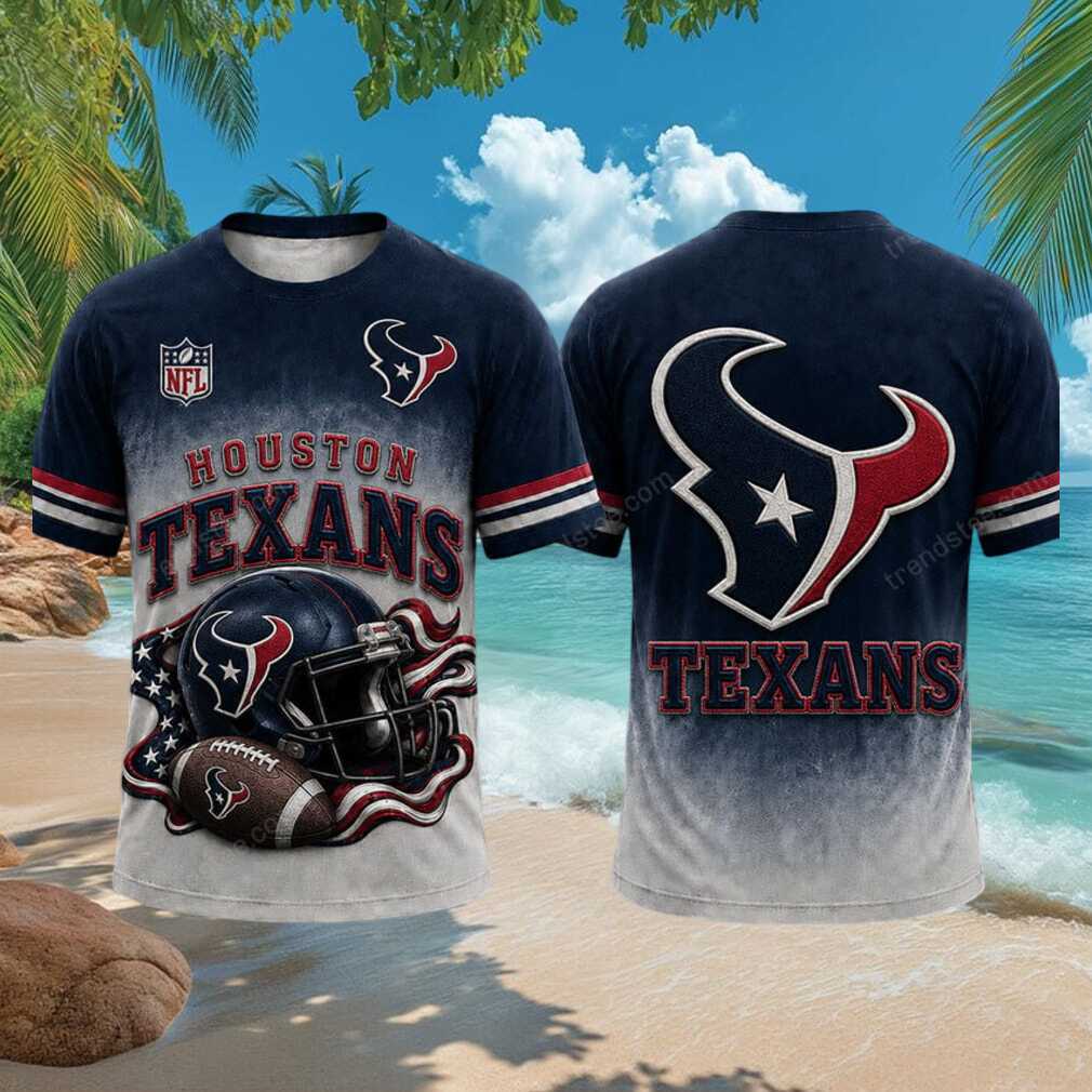 Houston Texans Football Mascot Helmet Navy Blue 3D Graphic T Shirt Houston Texans Football Mascot Helmet Navy Blue 3D Graphic T Shirt