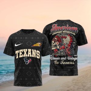 Houston Texans Indian Motorcycle Vintage Classic Graphic Apparel T Shirt