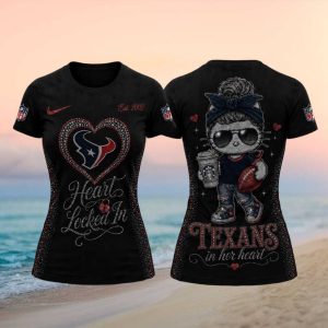 Houston Texans Messy Bun Mascot Heart Graphic Football Shirt