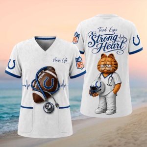 Indianapolis Colts NFL Nurse Life Garfield Tired Eyes Strong Heart T Shirt