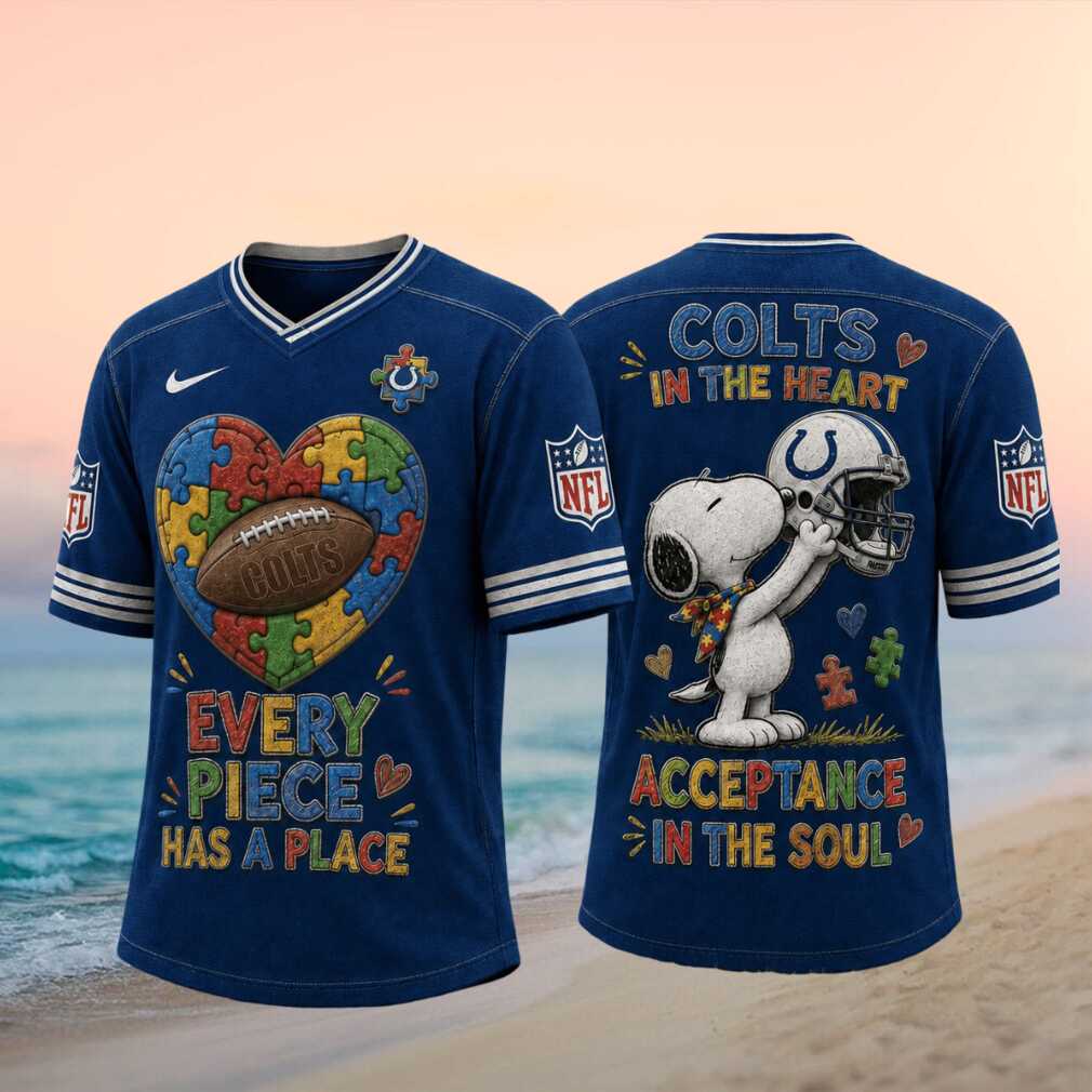 Indianapolis Football Snoopy Autism Awareness Pieces V Neck T Shirt Indianapolis Football Snoopy Autism Awareness Pieces V Neck T Shirt