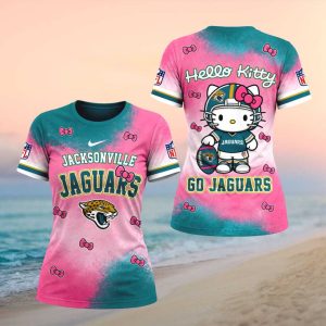 Jacksonville Jaguars Hello Kitty Pink Teal Football Women T shirt