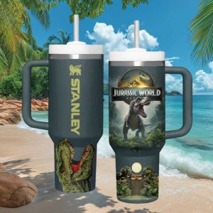 Jurassic World T Rex Dinosaur Movie Theme Park Retro Kids Adults Stainless Steel Insulated Tumbler