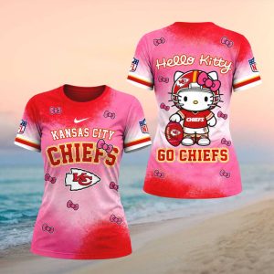 Kansas City Chiefs Hello Kitty Pink All Over Print Women T shirt