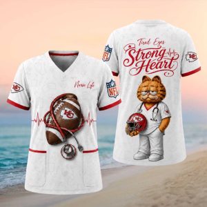 Kansas City Chiefs NFL Nurse Life Garfield Tired Eyes Strong Heart T Shirt