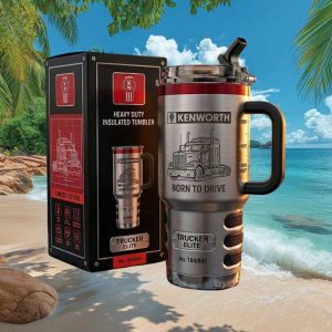 Kenworth Trucker Elite Tumbler Born To Drive Heavy Duty 40oz Insulated Semi Truck Tumbler