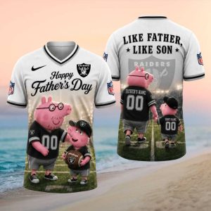 Las Vegas Raiders Custom Name Peppa Pig Father's Day NFL T Shirt
