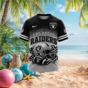 Las Vegas Raiders Helmet USA Flag Silver Black Graphic T Shirt