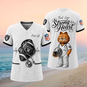Las Vegas Raiders NFL Nurse Life Garfield Tired Eyes Strong Heart T Shirt