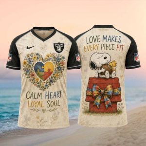Las Vegas Raiders Snoopy Autism Awareness Calm Heart Football T Shirt