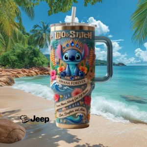 Lilo and Stitch Ohana Forever Tropical Floral 40oz Gift for Women Stainless Steel Insulated Tumbler