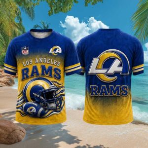Los Angeles Rams Football Mascot Helmet Gold 3D Graphic T Shirt