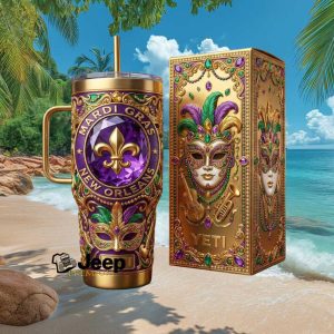 Mardi Gras New Orleans Gold Mask Jewelry Style 40oz Stainless Steel Insulated Tumbler