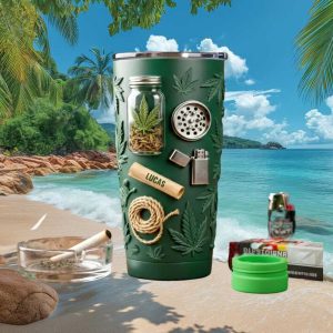Marijuana Leaf Weed Culture Personalized Name Lucas Retro 20oz Green Gift Men Stainless Steel Insulated Tumbler
