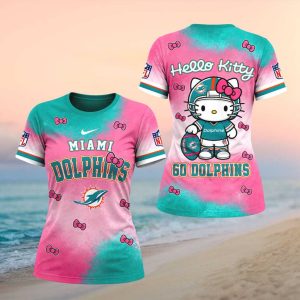 Miami Dolphins Hello Kitty Cute Pink Teal Football Women T shirt