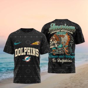 Miami Dolphins Indian Chief Vintage Motorcycle Black 3D T Shirt