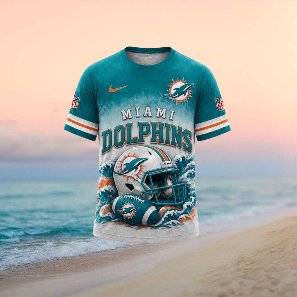 Miami Dolphins Ocean Waves Helmet Graphic Football T Shirt Miami Dolphins Ocean Waves Helmet Graphic Football T Shirt