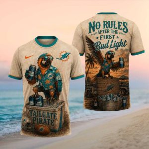 Miami Dolphins Tailgate Pirate T Shirt Tropical Parrot Bud Light Fan Apparel