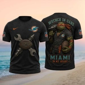 Miami Dolphins Wrench in Hand Ninja Turtle Mechanic Style NFL T Shirt