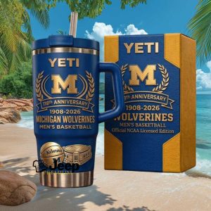 Michigan Wolverines Men’s Basketball 118th Anniversary 1908 2026 Vintage 40oz Fan Gift Stainless Steel Insulated Tumbler