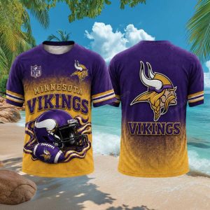 Minnesota Vikings Football Mascot Helmet Purple 3D Graphic T Shirt