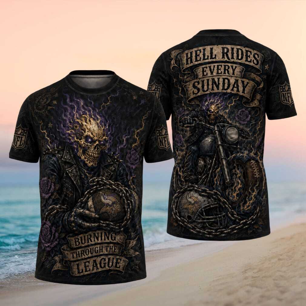 Minnesota Vikings Hell Rides Every Sunday Purple Flame Skull NFL Biker T Shirt Minnesota Vikings Hell Rides Every Sunday Purple Flame Skull NFL Biker T Shirt