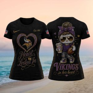 Minnesota Vikings Messy Bun Mascot Heart Graphic Football Shirt
