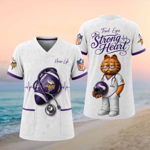 Minnesota Vikings NFL Nurse Life Garfield Tired Eyes Strong Heart T Shirt