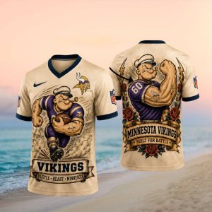 Minnesota Vikings Popeye Strong Custom Number NFL Graphic Football T Shirt