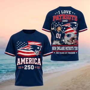New England Patriots America 250 Years Of Freedom Navy T Shirt
