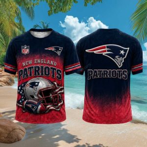 New England Patriots Football Mascot Helmet Red 3D Graphic T Shirt