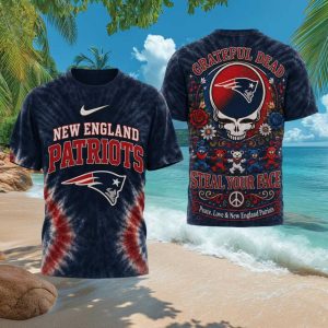 New England Patriots Grateful Dead Steal Your Face Tie Dye T Shirt
