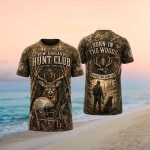 New England Patriots Hunt Club Born In The Woods Camo Retro Vintage Men Fans T Shirt (1)