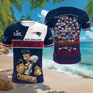 New England Patriots Pat Patriot Mascot Super Bowl Champions T Shirt