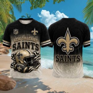 New Orleans Saints Football Fleur De Lis Helmet 3D Graphic T Shirt