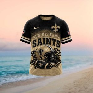 New Orleans Saints Helmet American Flag Gold Theme Football T Shirt